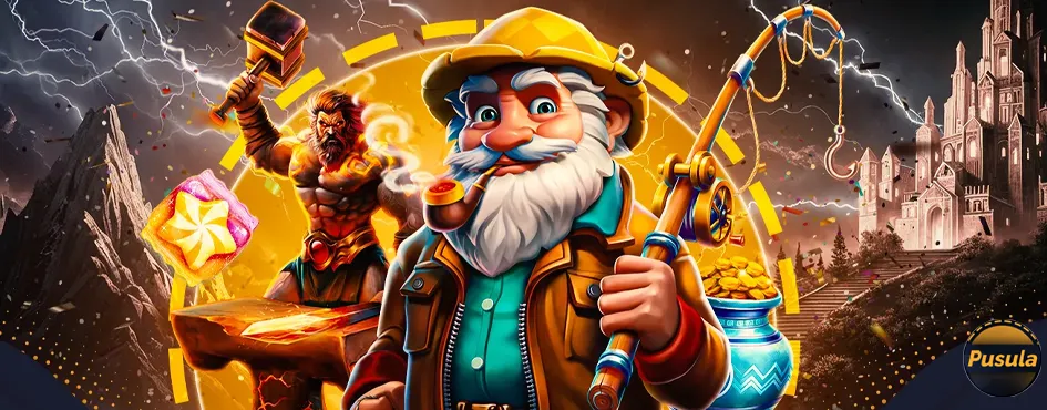 Cüce ve savaşçı karakterli fantastik slot sahnesi
