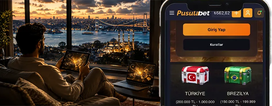 Boğaz manzarasında tabletten jackpot turnuvasına katılan oyuncu